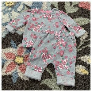 Nannette Baby Floral Pink Gray Outfit Sweatshirt Joggers Pants Set 6/9 Months